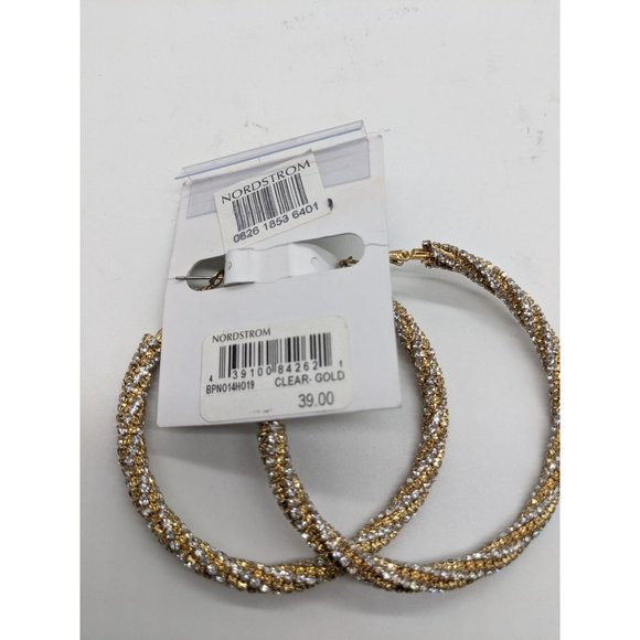NWT Nordstrom Crystal Hoop Earrings One Size Gold - Picture 3 of 6